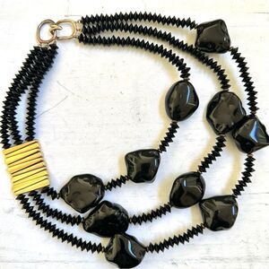 Les Bernard black beaded  vintage statement necklace